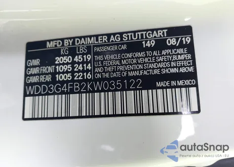 2019 Mercedes-Benz A 220 4Matic z USA, uszkodzony, nr VIN WDD3G4FB2KW035122